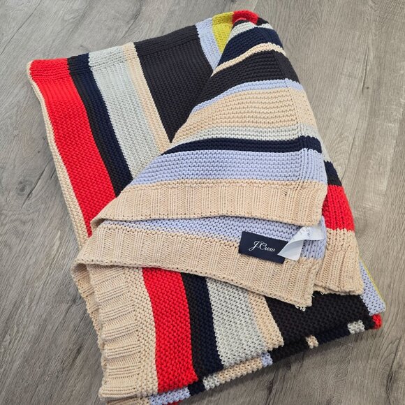 J.Crew Multicolor Striped Knit Blanket 50" X 70" Cotton Blend Cozy Throw warm - Picture 3 of 9
